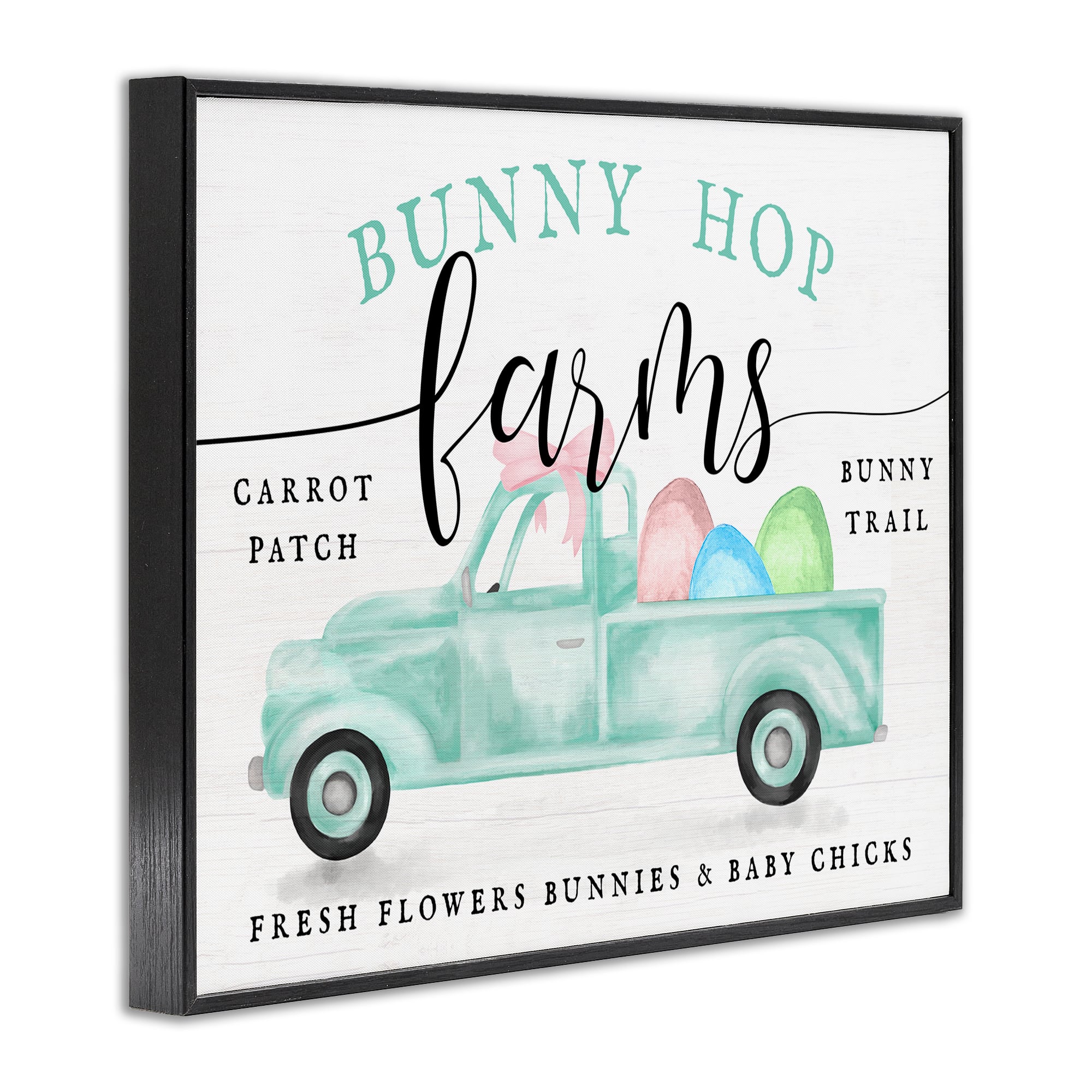 Stupell Industries Bunny Hop Farms Sign Easter Egg Green Truck Framed Giclee Art